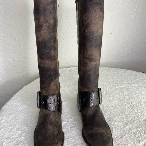Ladies Donald J Pliner Brown Suede Alligator Knee High Zip Up Boots Size: 6.5 M - Picture 9 of 16